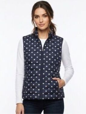 Women's Navy Polka Dot Puffer Vest - Sleeveless puffer Vest